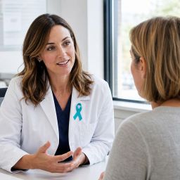 Female doctor talking with a woman patient in a bright clinic office