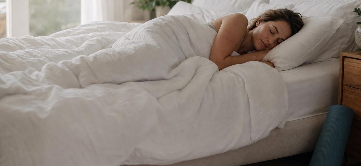 Woman sleeping peacefully in a cozy bedroom in soft morning light