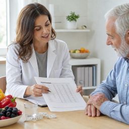 Dietitian discussing a kidney-friendly meal plan with an older man