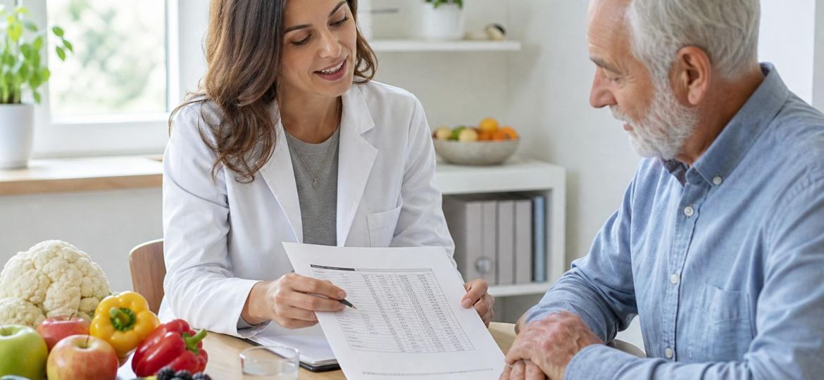 Dietitian discussing a kidney-friendly meal plan with an older man